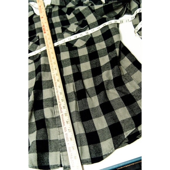 Trails End L Gray Black Plaid Flannel Men's Pearl Snap button down Shirt - Picture 5 of 6